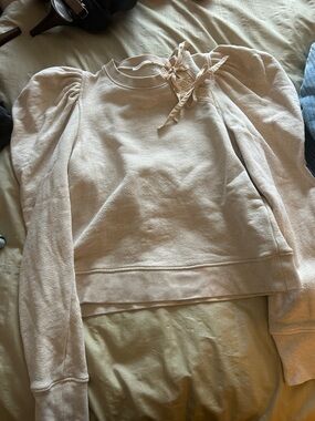 Ulla Johnson Cream Puff-Sleeve Sweatshirt with Ribbon Detail